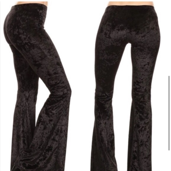 Pylo 70s Style Velvet Extreme Flare Bell Bottom Pants in Black. Size L - Picture 2 of 12